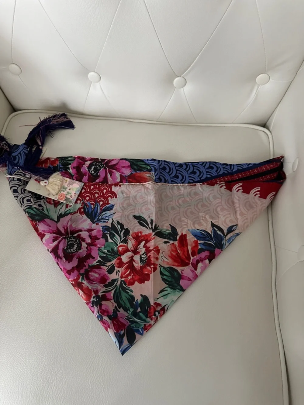 Johnny Was Pink Red Floral Silk Scarf